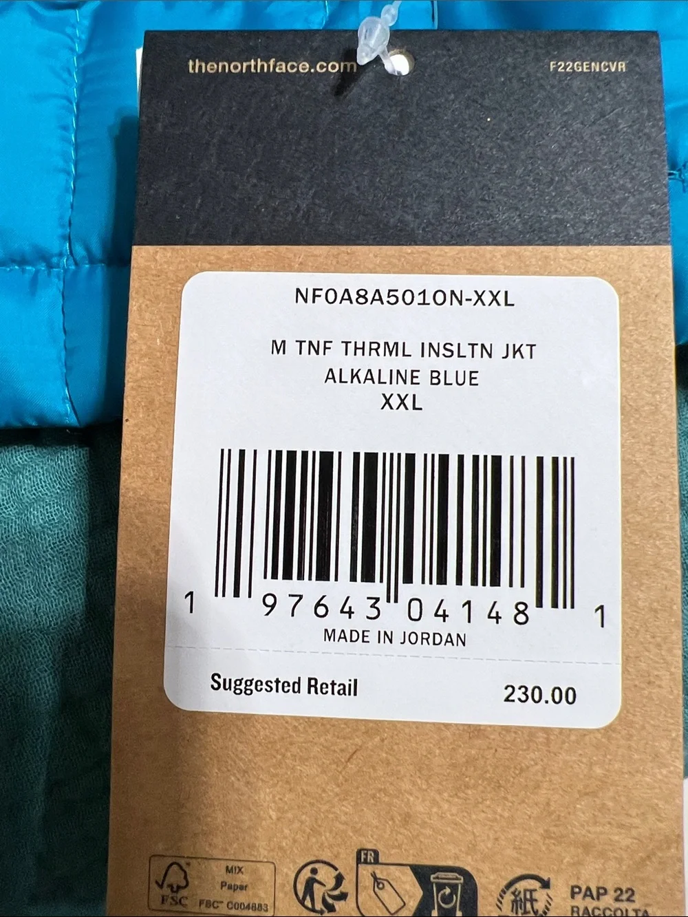 NWT! Men’s The North Face Thermoball Insulated Jacket Alkaline Blue XXL